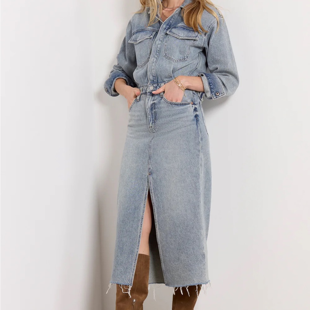 Pistola Amara Denim Long Sleeve Slit Dress